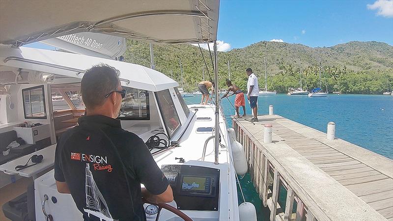 Jason Chipp at the controls of the Nautitech 40 Open when leaving Grenada photo copyright Jason Chipp taken at  and featuring the Catamaran class