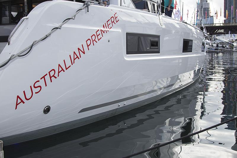 Reflections give an idea as to the amount of step involved in the Lagoon 46's hulls photo copyright John Curnow taken at  and featuring the Catamaran class