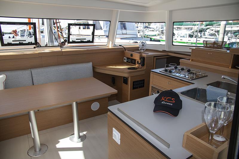 Galley and saloon of the Excess 11 photo copyright John Curnow taken at Southport Yacht Club and featuring the Catamaran class