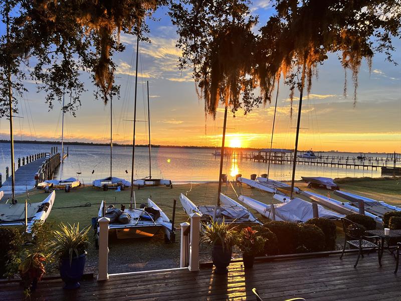 Post-racing sunset colors at the Caterwaul Regatta photo copyright Caterwaul Regatta Fall 2022 taken at St. Andrews Bay Yacht Club and featuring the Catamaran class