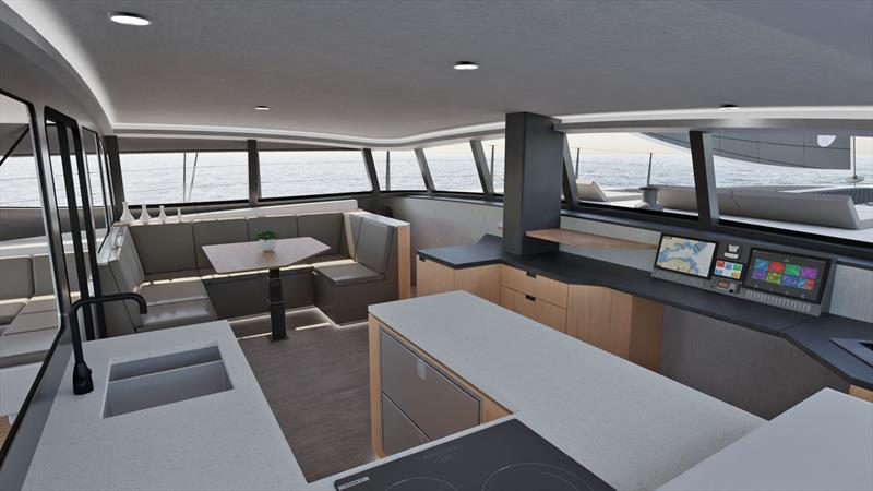 Cure 55 Dinette and Guest Hull access photo copyright Cure Marine taken at  and featuring the Catamaran class