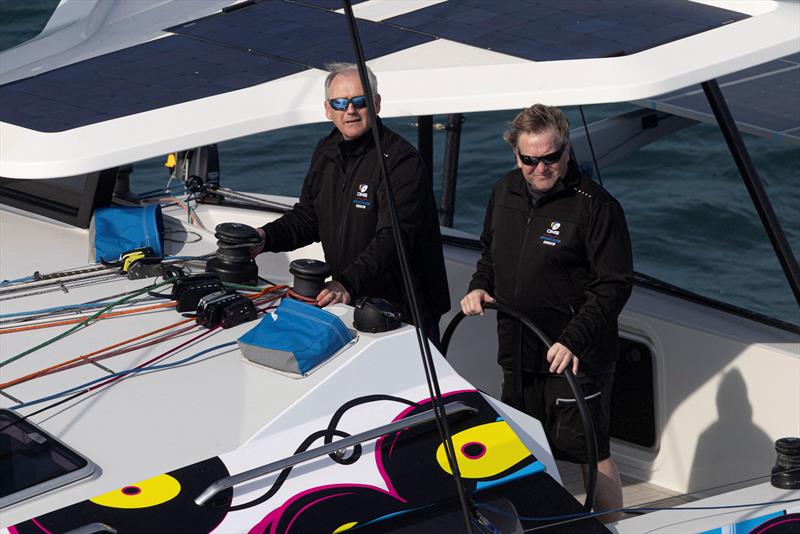 Pete Goss and Dave Summers in their new Cornish-built Dazcat 'DMS Vinyl'  - photo © Mark Lloyd / www.lloydimages.com