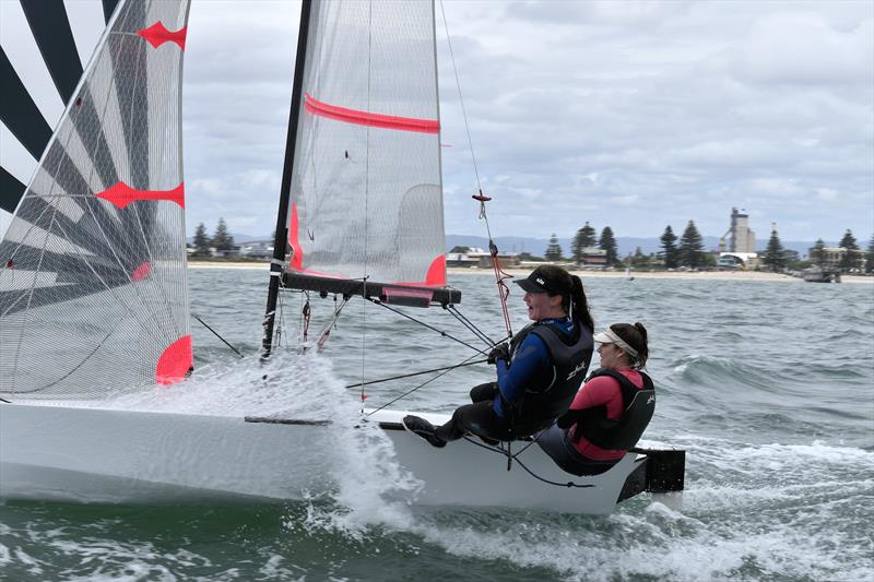 60th Cherub Australian National Championship - Lily Peel & Cathy Pagett (sixth overall) photo copyright Keisha Day taken at Largs Bay Sailing Club and featuring the Cherub class