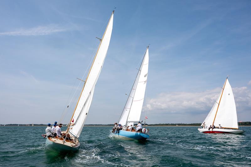 British Classic Week day 4 - The West Solent One Design Enchanted (left) and Mikado(right)  sandwich the Peter Morton's Swan 36 Scherzo - photo © Chris Brown / www.chrisbrownphotography.co.uk