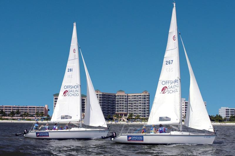 Q's Colgate 2 boats in front of Pink Shell-touched up photo copyright Quenzel & Associates taken at Offshore Sailing School and featuring the Colgate 26 class