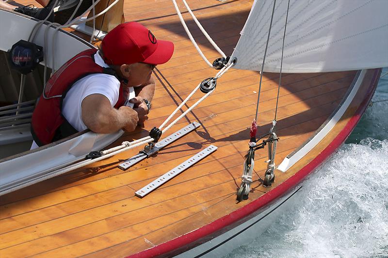 One of the crew from Romy keeping an eye out for starboard tackers photo copyright A.J. McKinnon taken at Sorrento Sailing Couta Boat Club and featuring the Couta Boat class