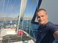 Just after leaving the anchorage, with my transatlantic haircut