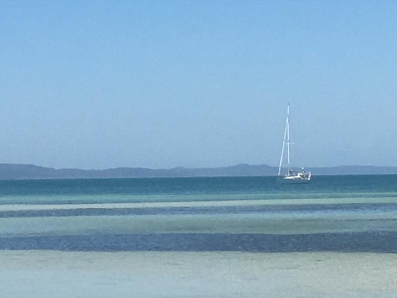 The Breeze on anchor at the dazzligly lovely Peel Island, where we did indeed stay until the wind changed  - photo © Kristen Anderson