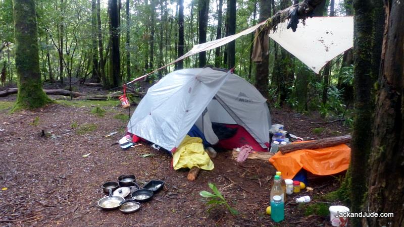 Awning provides dry area for cooking and access - photo © Jack and Jude