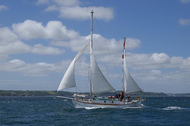 Suhaili with Sir Robin at the helm after firing the start gun - photo © SV Taipan