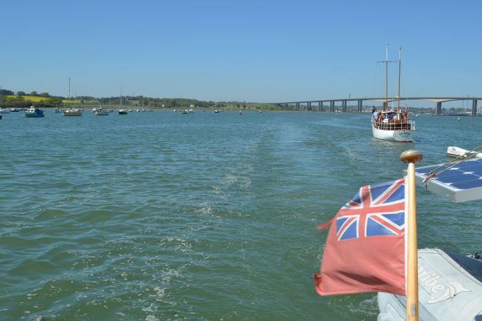 Departing the Orwell River (Ipswich), the Orwell Bridge in the background - 2018 adventure - United Kingdom to the Channel Islands photo copyright SV Red Roo taken at  and featuring the Cruising Yacht class