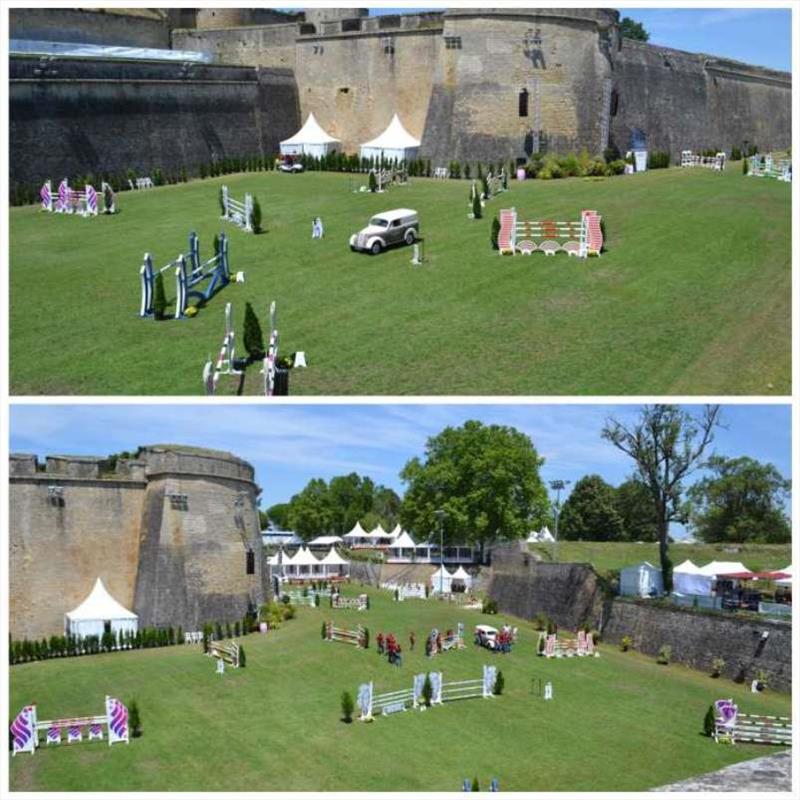 Horse Jumping event in a Castle moat at Blaye photo copyright SV Red Roo taken at  and featuring the Cruising Yacht class