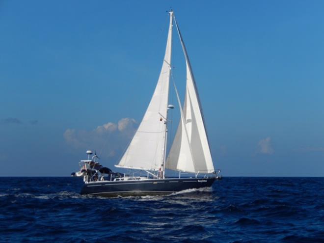 On route to San Andreas, Columbia…me at the helm, all 3 sails out, and I am not seasick! - photo © Tricia Nash