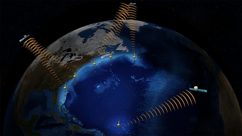 The WHOI-Keck 3-D Acoustic Telescope will be connected to a surface buoy that will permit high-volume data transmission via satellite to shore in real-time. - photo © Natalie Renier, Woods Hole Oceanographic Institution