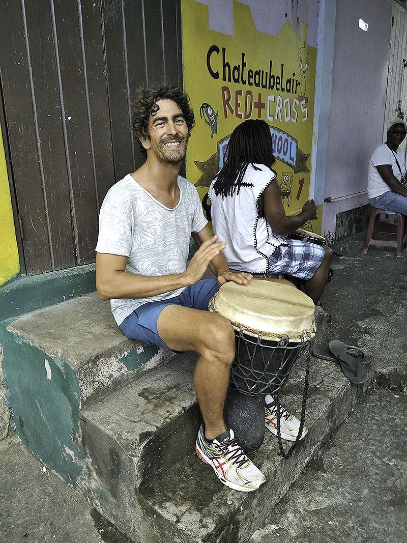 Henrique joining in with the steel drum band - photo © Mission Ocean