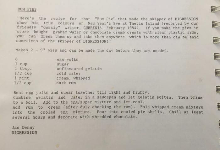 From Meals on Keels: Jan Denny's Rum Pie recipe - photo © Jennifer Handley