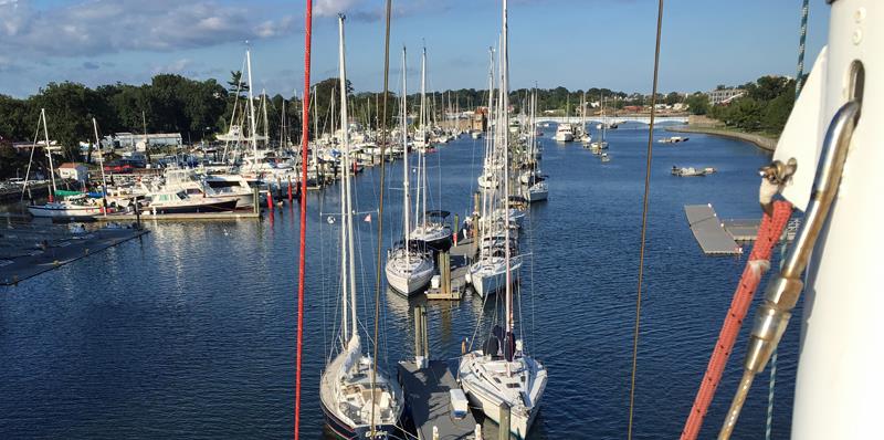 From the Mast, Moored Boats in the river at NYAC Pelham photo copyright SV Crystal Blues taken at  and featuring the Cruising Yacht class