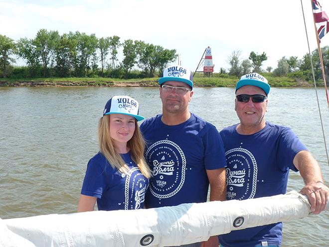 Yana, Oleg and Graham at 0 kilometer, the end of the Volga, Astrakhan, Russia - 2018 Voyage of the British Sailing Yacht Sharlyn photo copyright Graham Kentsley and Yana Fedorova taken at  and featuring the Cruising Yacht class