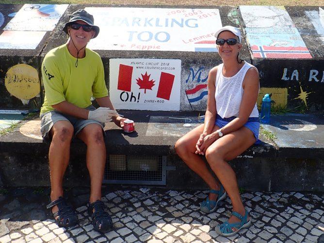 Diane and Rod putting the finishing touches on our mural at the port wall in Horta, Faial, Açores photo copyright Rod Morris taken at  and featuring the Cruising Yacht class