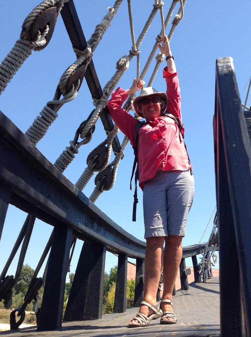 Hanging-off-the-rat-lines-on-the-Nina photo copyright Malcolm MacPhail taken at  and featuring the Cruising Yacht class