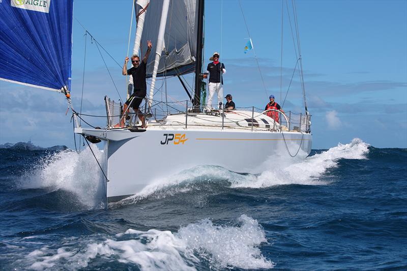 JP54 'The Kid' (FRA) celebrate arriving in Rodney Bay Saint Lucia - ARC 2018 - photo © Tim Wright