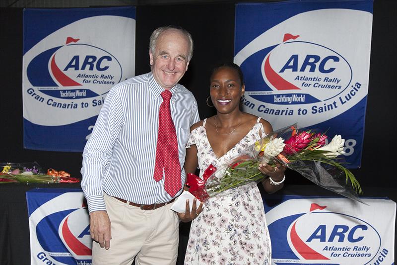 2018 ARC - Prize-giving - World Cruising Club's Managing Director Andrew Bishop with Tessa Joseph of the Events Company Saint Lucia photo copyright Clare Pengelly taken at  and featuring the Cruising Yacht class