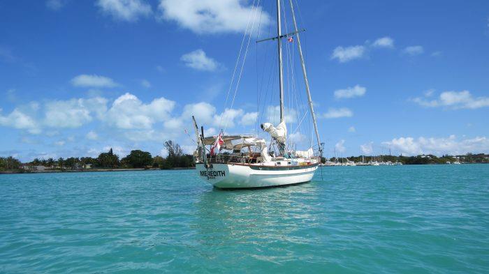 Meredith at anchor at Marsh Harbour photo copyright Stephen and Nancy Carlman taken at  and featuring the Cruising Yacht class