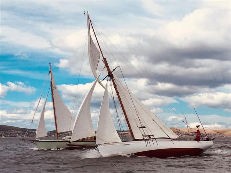 An impressive sight on the Derwent. One lag reckoned there hadn't been a jackyard topsail set on the Derwent for 70 years, back then they were a common sight. - photo © Wooden Boat Shop
