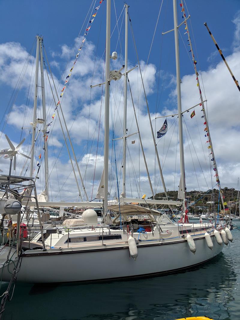 Callisto flying her courtesy flags proud  in Grenada City, Saint George, Grenada - World ARC 2018-19 - photo © World ARC