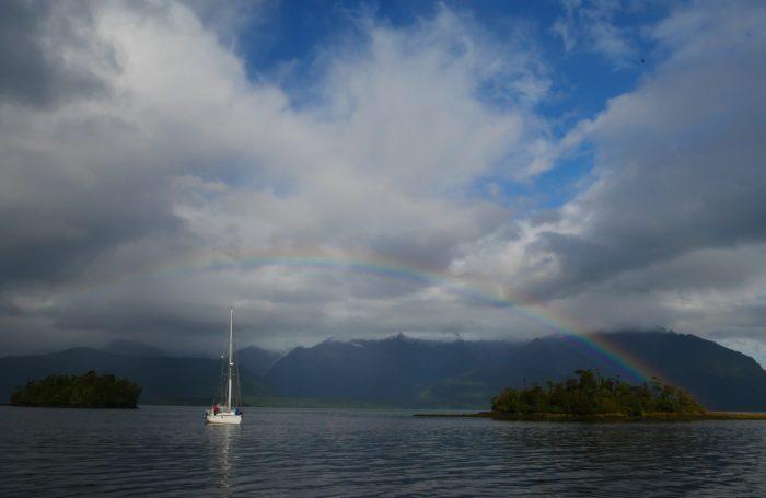 Sea Rover II at anchor off Paso Quesahuen after a day of squalls photo copyright Karina McQueen & Gary Peacock taken at  and featuring the Cruising Yacht class