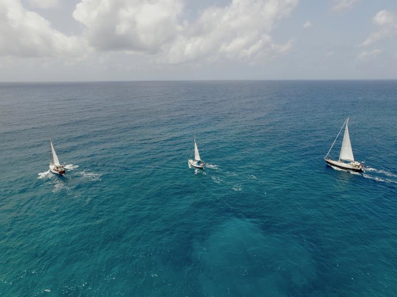 The vessels departing from Antigua (left to right) Nebula, Fathom and Balou, all UK registered and heading home photo copyright Caroline Dobbs taken at Ocean Cruising Club and featuring the Cruising Yacht class