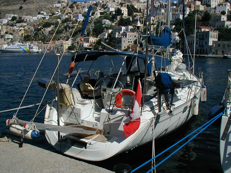 Passerelle rigged at Nissos Symi - photo © Hugh & Heather Bacon