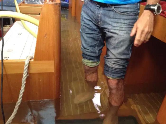 Water inside Red Roo about 40cm above the floorboards. Some of our wiring is down low, a lot of our pumps are submerged as well as all our batteries. A lot of our personal affects were also ruined. - photo © Sailing Vessel Red Roo
