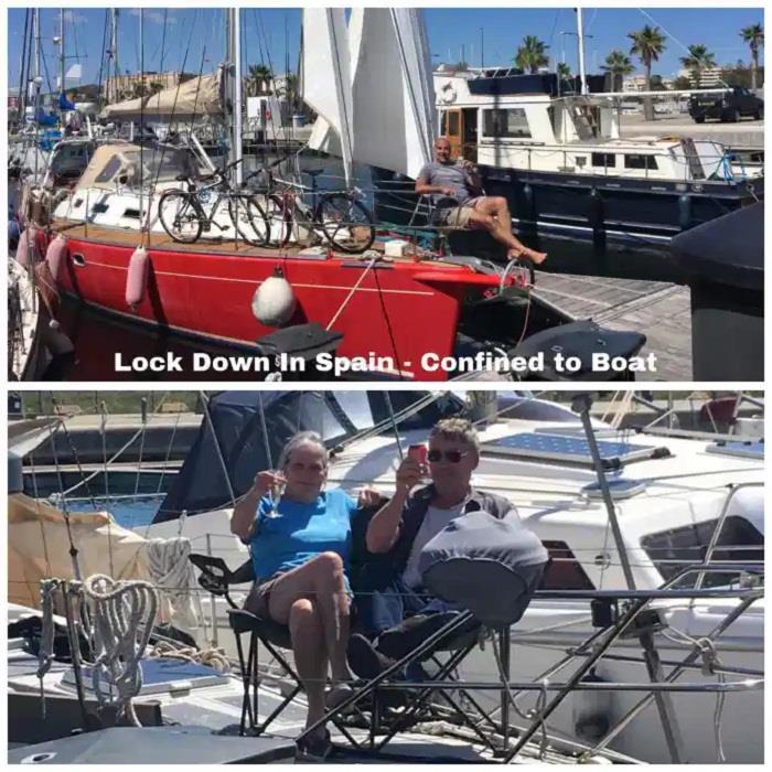 Sharing a drink with Brenda & Al (SV Melody) whilst socially distancing and staying on our own boats - photo © Sailing Vessel Red Roo