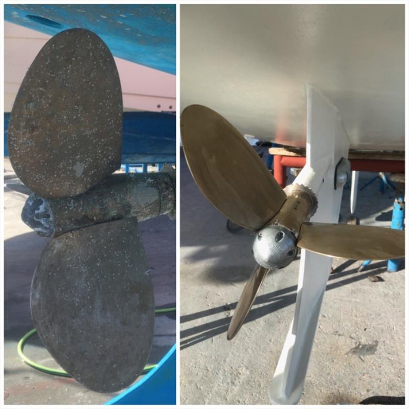 Before and after propeller. Second coat of white anti-foul now on also photo copyright Red Roo taken at  and featuring the Cruising Yacht class