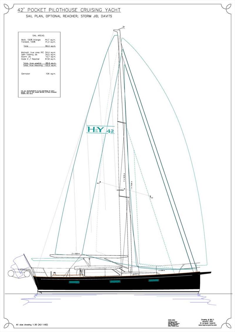 Heyman 42 PPH final sail plan w' reacher photo copyright Heyman Yachts taken at  and featuring the Cruising Yacht class
