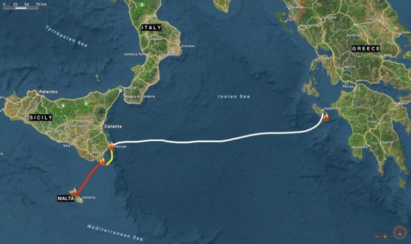 The three (3) sails to get us from Malta to Greece. Red; Malta to Italy Yellow; Italy (making way north) White; Italy to Greece photo copyright SV Red Roo taken at  and featuring the Cruising Yacht class