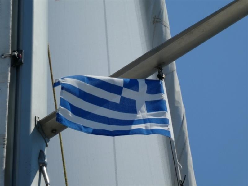 Raising the Greek Flag - photo © SV Red Roo