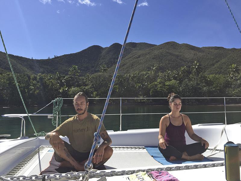 Friends sailing on another vessel missing my classes and it was no good ashore to do it, so they came to my boat and we did it on the bow in New Caledonia. - photo © Leanne Hembrow