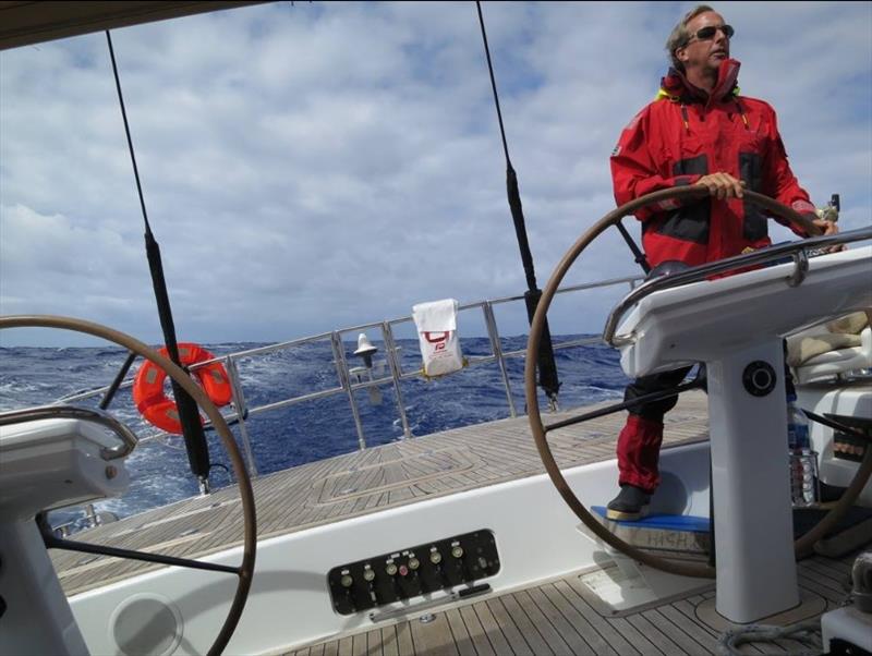 Jeff Hanlon at helm photo copyright Jeff Hanlon taken at  and featuring the Cruising Yacht class