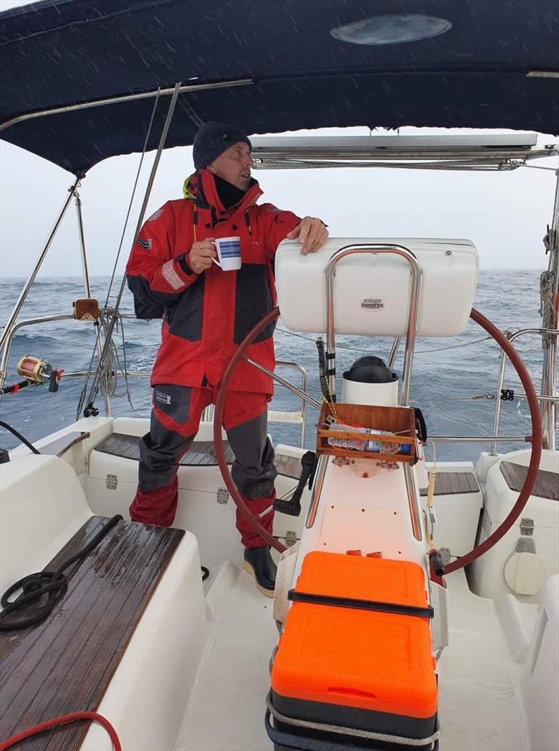 Jeff Hanlon at helm photo copyright Jeff Hanlon taken at  and featuring the Cruising Yacht class