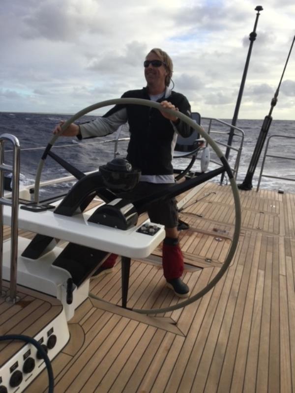 Jeff Hanlon at helm photo copyright Jeff Hanlon taken at  and featuring the Cruising Yacht class