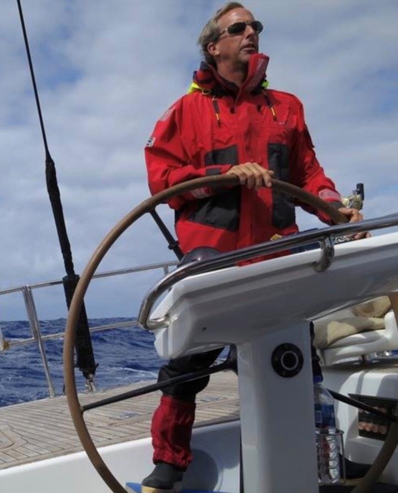 Jeff Hanlon at helm photo copyright Jeff Hanlon taken at  and featuring the Cruising Yacht class