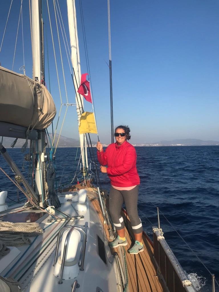 Raising the courtesy flag as we enter Turkish waters - photo © SV Red Roo