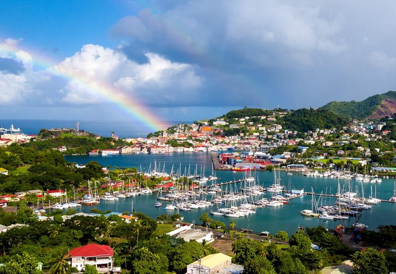 Beautiful rainbow over the ARC+  fleet in Camper & Nicholsons Port Louis Marina photo copyright WCC / Arthur Daniel taken at  and featuring the Cruising Yacht class