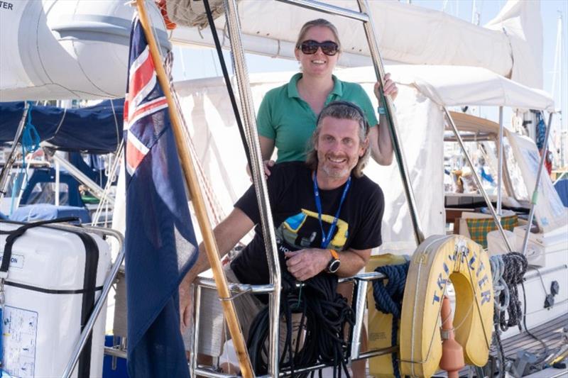 Chris and Mandy Carlisle of Trumpeter (GBR). - ARC January 2022 photo copyright WCC / James Mitchell taken at  and featuring the Cruising Yacht class