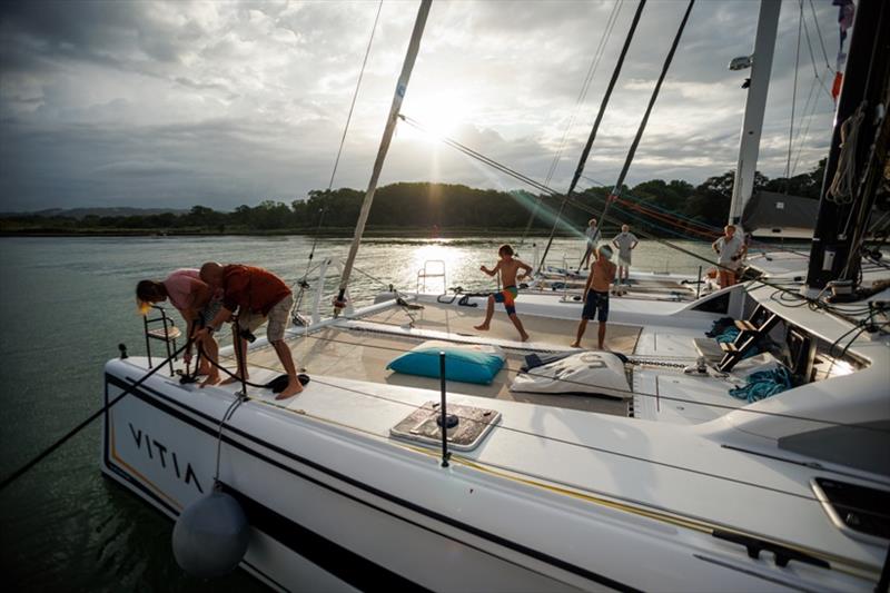 Trampolining on Vitia, an Outremer 5X photo copyright Robin Christol taken at  and featuring the Cruising Yacht class