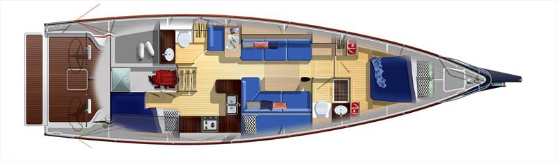 LM46 hull #2 `Arcadia` - Starboard aft cabin and second head to Port plus Lazarette - photo © Lyman-Morse Boatbuilding