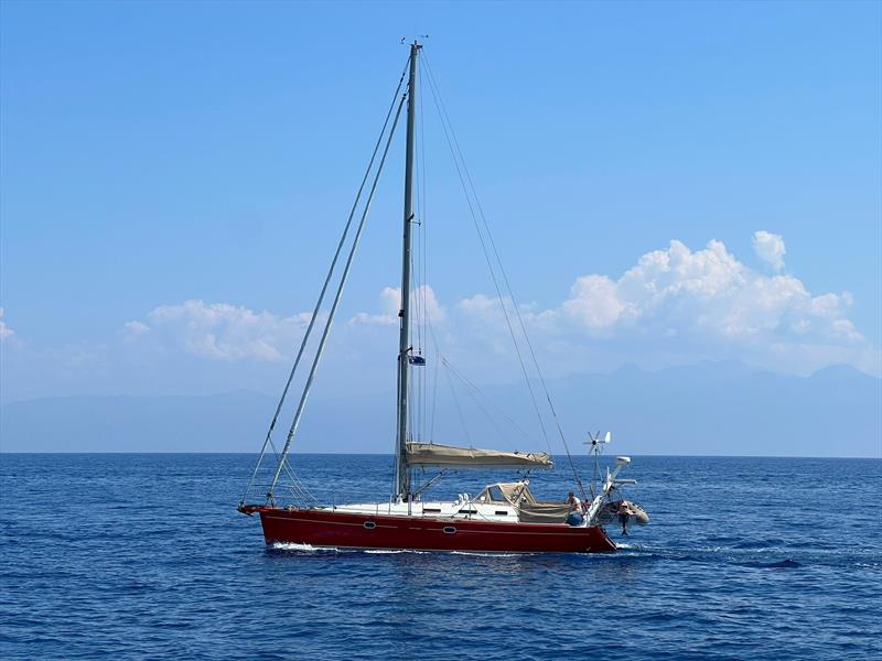 Red Roo motoring in the Mediterranean Sea - photo taken by a passing yacht. photo copyright SV Red Roo taken at  and featuring the Cruising Yacht class
