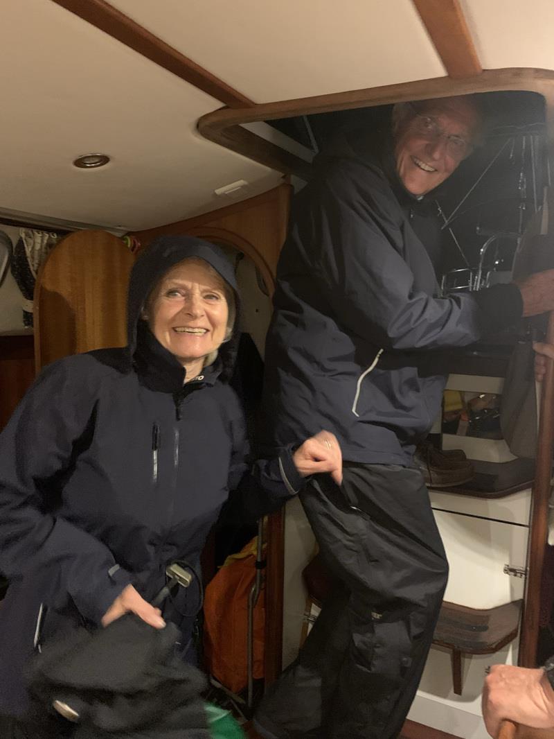 Sarah and Malcolm Glasgow departing in a thunderstorm - photo © Gareth Thomas